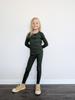 Girls' Cotton Ribbed Leggings, Forest Green, Size 104/110