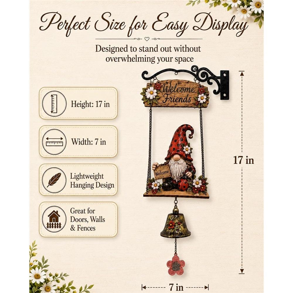 Country Garden Gnome Bell Outdoor Decorative Doorbell Hanging Ornament Bee Sunflower Welcome Country Style Sign