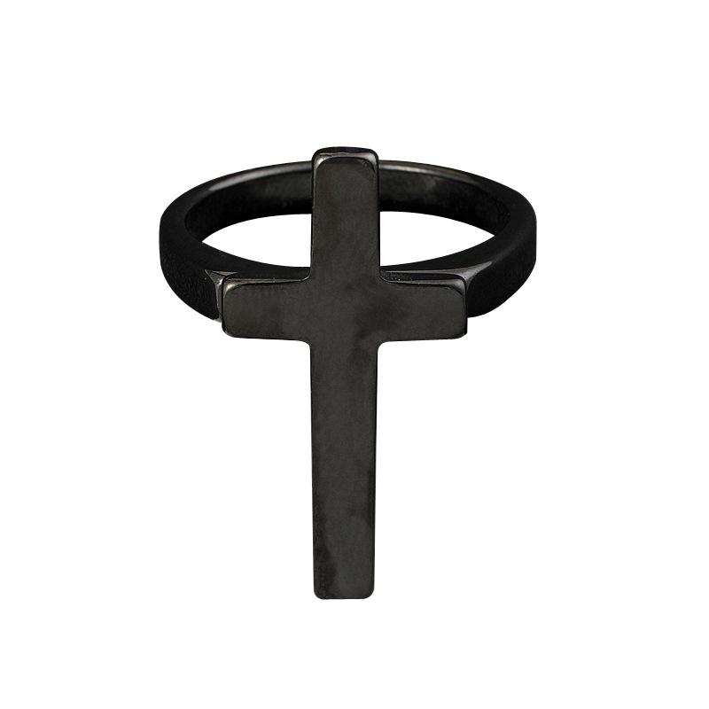 Classic Black Cross Ring For Men Women Stainless Steel Punk Gothic Ring Unisex Accessories Designer Jewelry Christian Gift