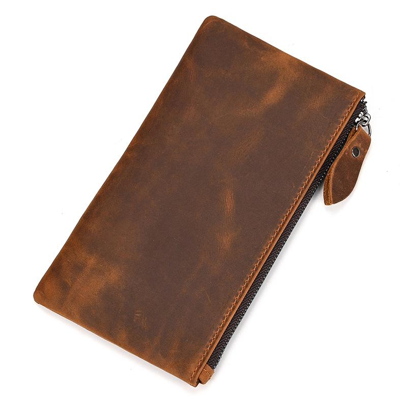 Vintage Leather Phone Wallet For Men Women Genuine Leather Clutch Purse Key Wallet Single Zipper Coin Purse Female Male Pen Case