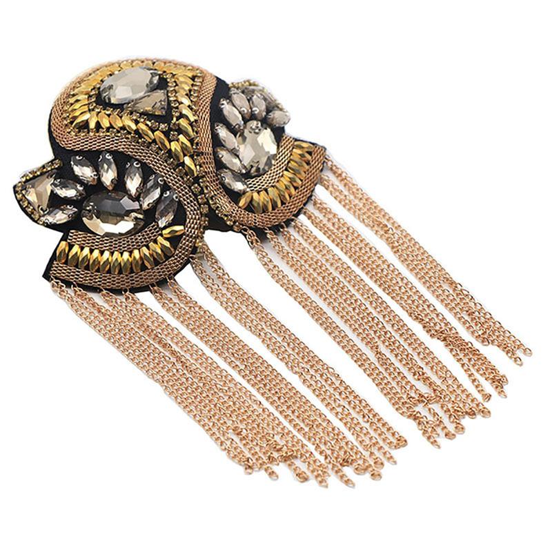 Toppe con design a goccia d'acqua di diamante con perline, nappa di cristallo con frange, strass, distintivi da spalla, spille, applicazioni per abito da donna