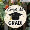 2D Flat, 1pc Round Aluminum Sign, "Congrats Grad!" Graduation Design, Simple Mortarboard & Gold Star Metal Wall Art, Minimalist Decor for Grad Party