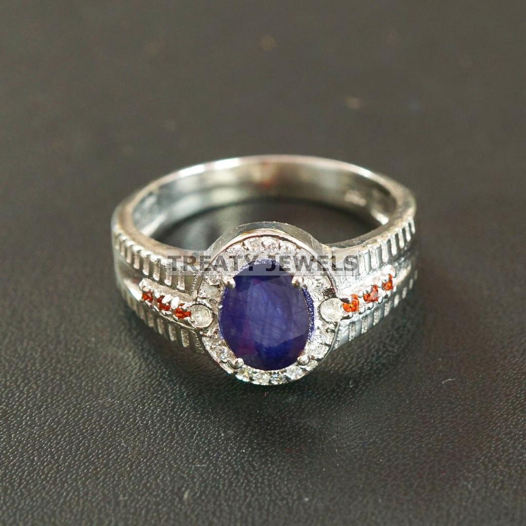 Blue Sapphire Oval Cut Gemstone With 925 Sterling Silver Ring For Men's #B591 JL375686472683