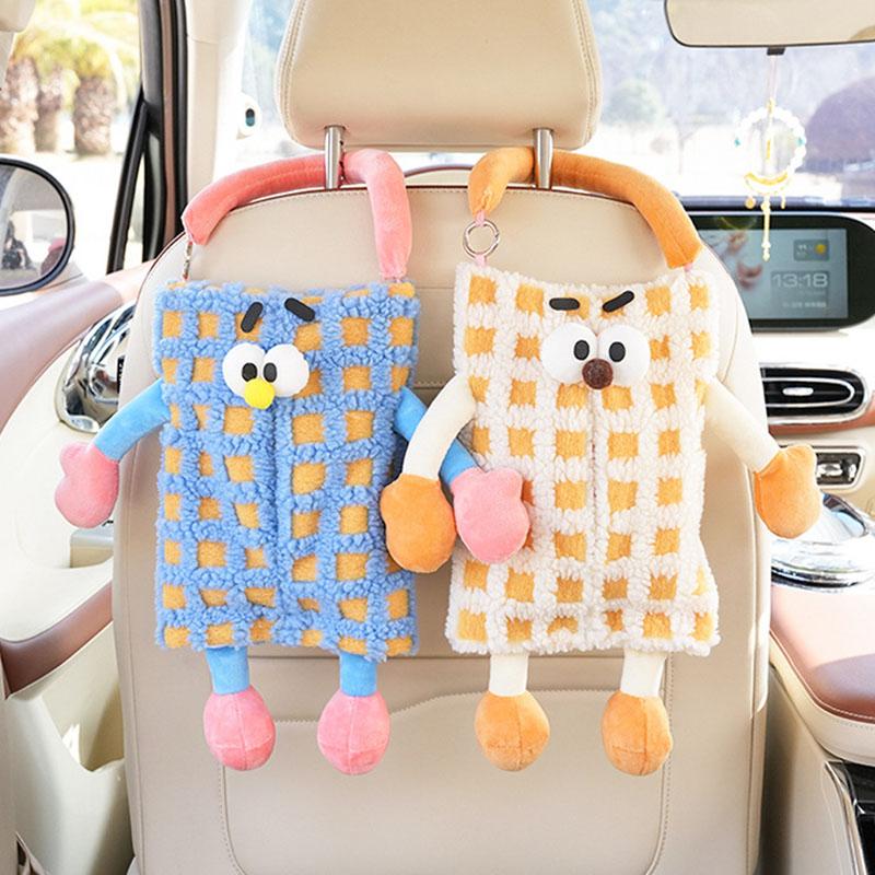 Cute Tissue Boxes Car Tissue Holder Auto Backseat Hanging Accessories Organizer Car Interior Decoration Plush Home Storage Bag