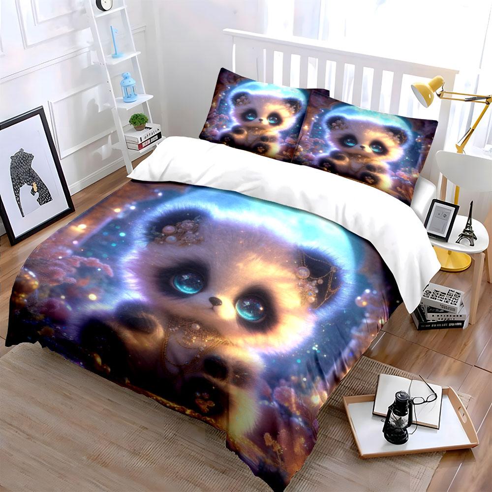 Magical Night Sky Plush Panda Printed Duvet Cover Set1 Duvet Cover+2 Pillowcasemulti Size Bedroom Bedding Decor Luxury Gift