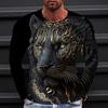 Trendy essential! 3D wolf print long-sleeve T-shirt, stylish casual wear.