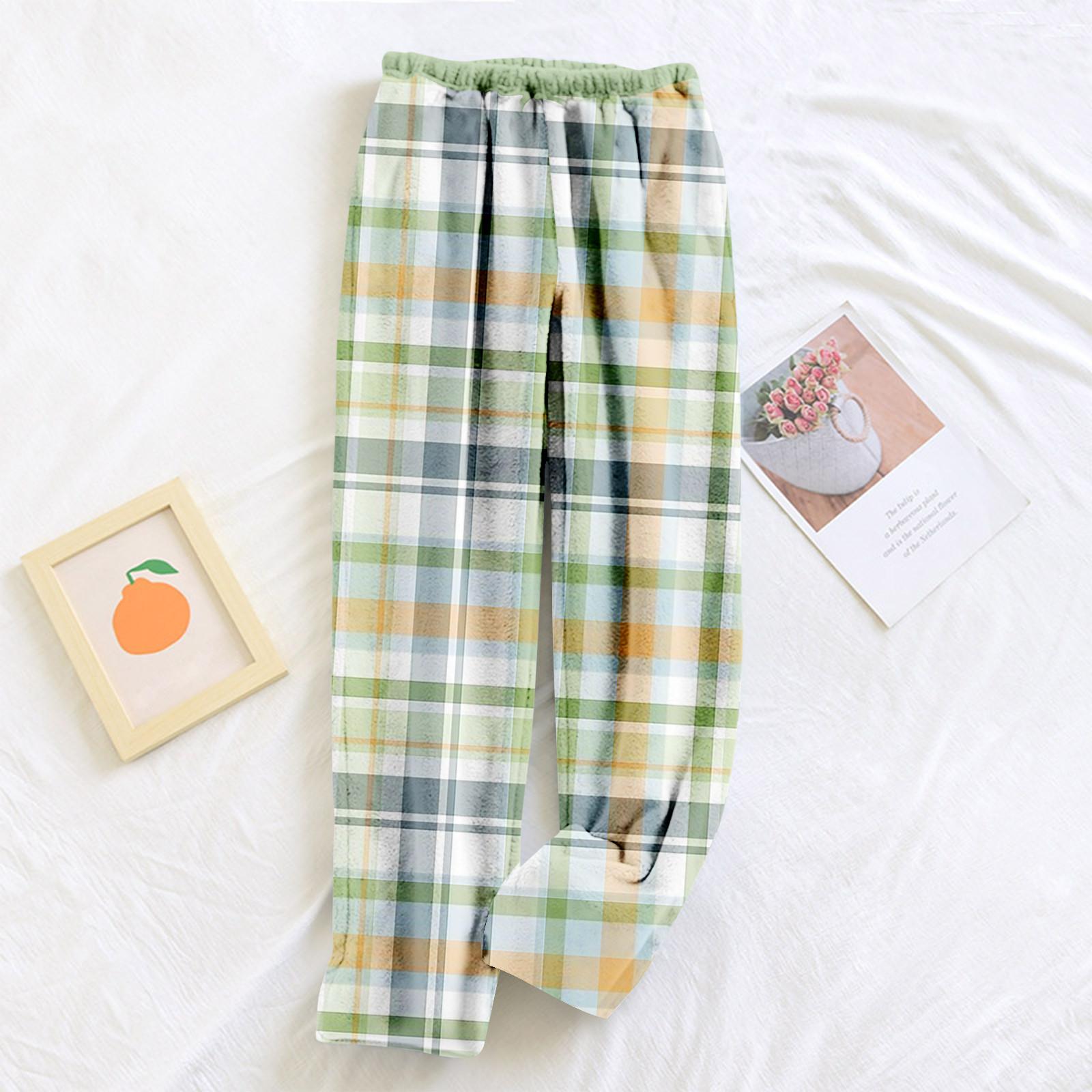 

Женские пижамные штаны, плюшевые пижамные штаны с мягкой эластичной талией, клетчатые штаны с 2 карманами L зелёный