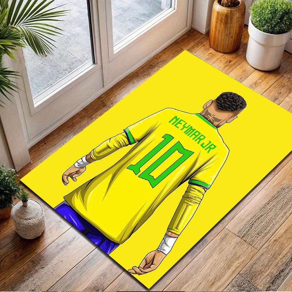 Soccer Star in Yellow Jersey Patterned carpet, non slip mat suitable for living room and bedroom sofas