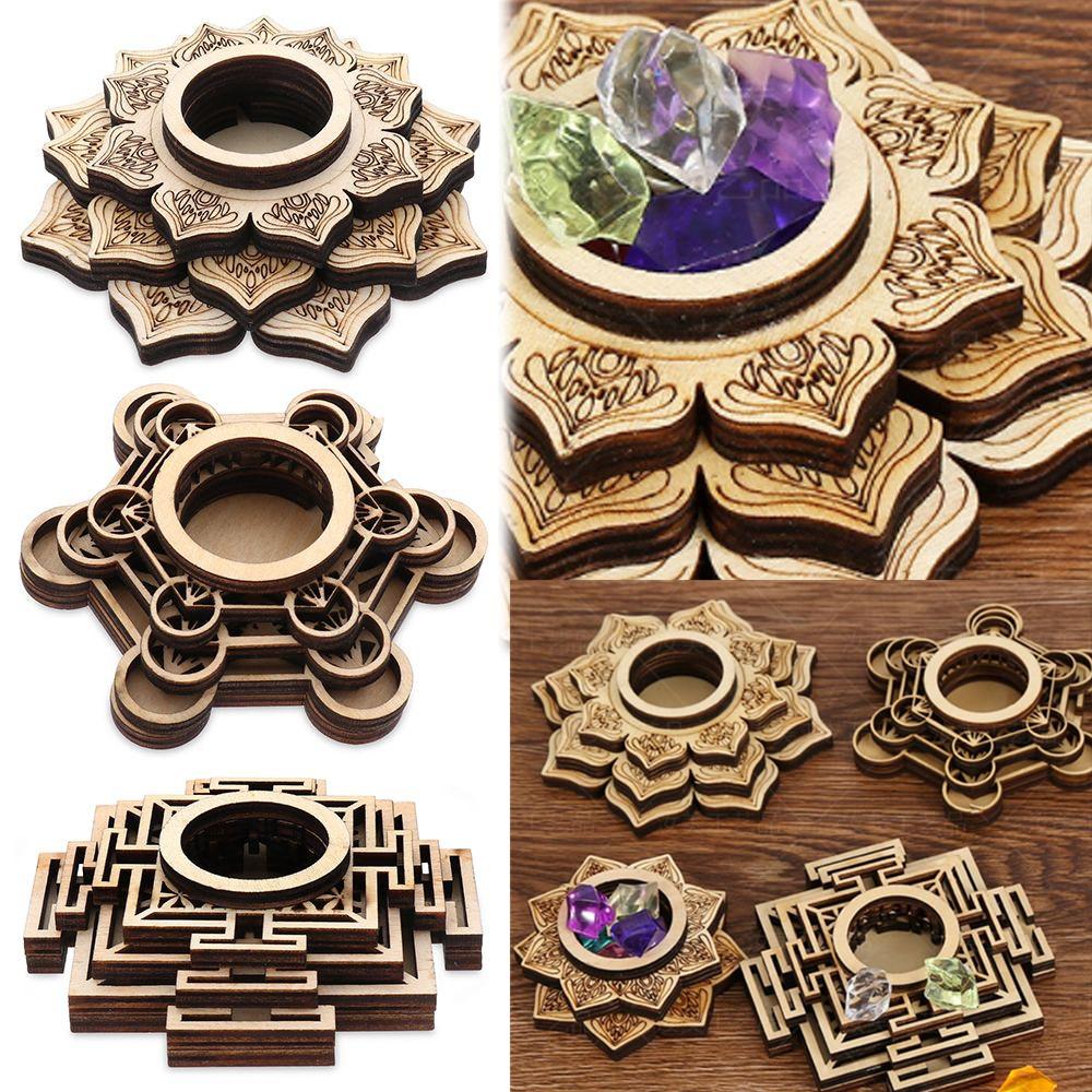Sculpture Wood Base Crystal Stones Crafts Glass Decoration Ball Base Lotus Shaped Meditation Crystal Ball Base Wooden Ornaments