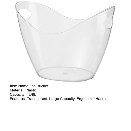 Ice Bucket for Beer Transparent Plastic Wine Cooler with Handle 4L/8L Capacity Heavy Duty Champagne Tub for Part