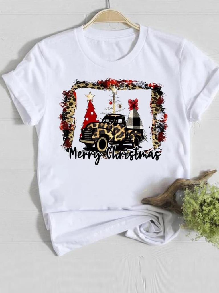 Trendy Unisex Christmas Tshirt Funny Santa Claus Hat Print Loose Fit Casual Tee Merry Xmas Happy New Year Gift for Unisex and Women