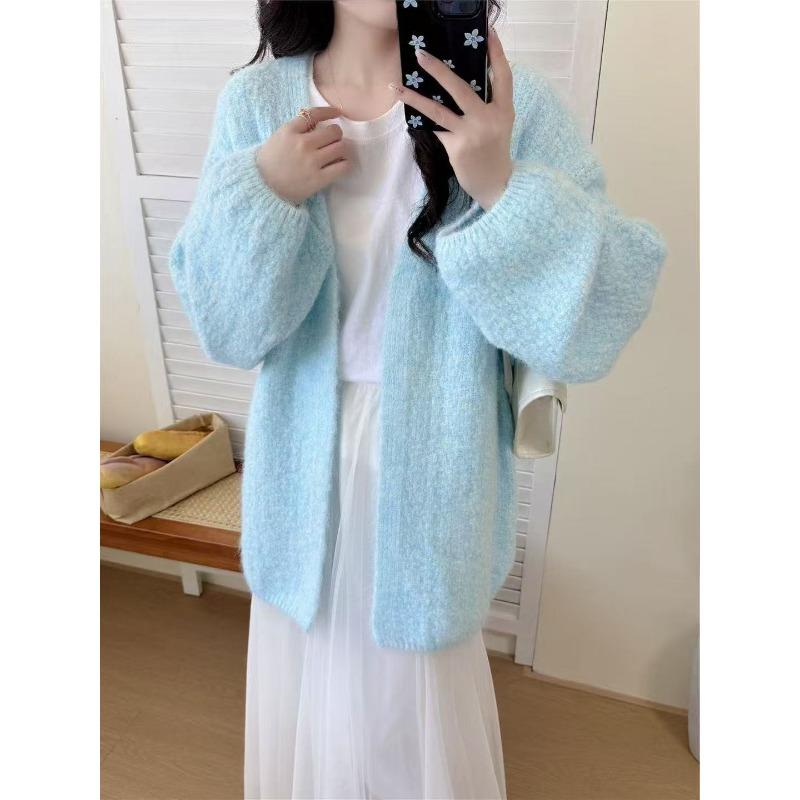 Retro high-end lazy wind knitted cardigan autumn new loose and versatile temperament sweater jacket
