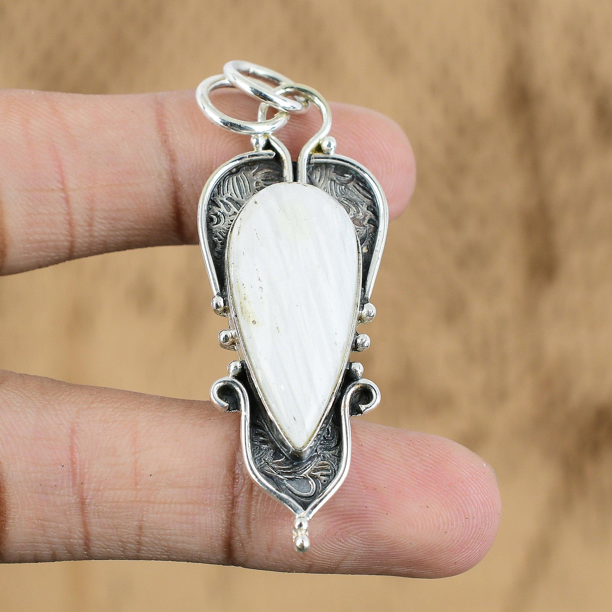 

Anniversary Gift For Her Natural Scolecite Gemstone Pendant 925 Sterling Silver