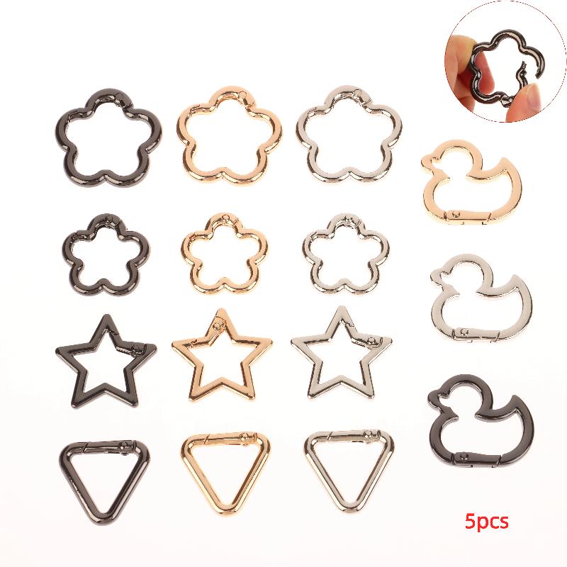 5Pcs Star Duck Flower Shape Spring Ring Open Buckle Carabiner Snap Clip For Leather Bag Handbag Belt Strap Connector