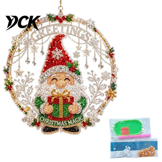 Christmas Window Decorations Faux Diamond Art Ornament, DIY Santa Claus Sun Catcher Kit, Rhinestone Acrylic Hanging Ornaments Xmas Wreath Ornament