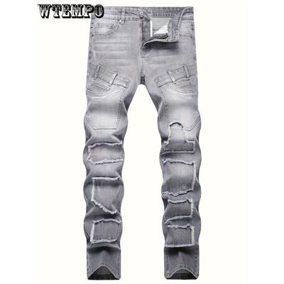 Vaqueros grises ajustados Dynamic Flex para hombre: tejido vaquero elástico, tiro medio y detalle bordado, perfectos para salidas de primavera y verano.