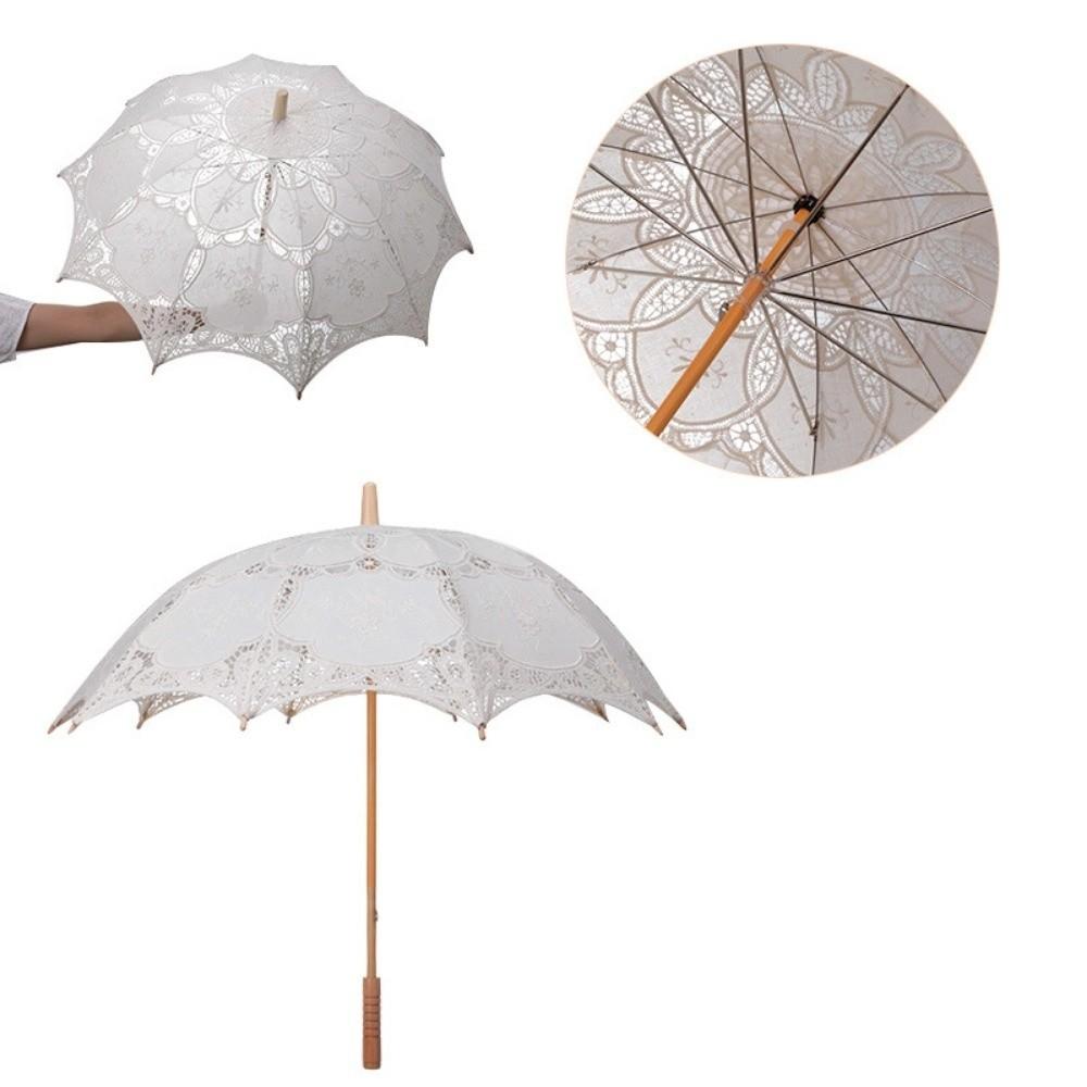 Vintage Großer Spitzen-Sonnenschirm Regenschirm Stickerei Baumwollspitze Blumenmädchen Regenschirm Kinder Sonnenschirm Hochzeitsdekoration