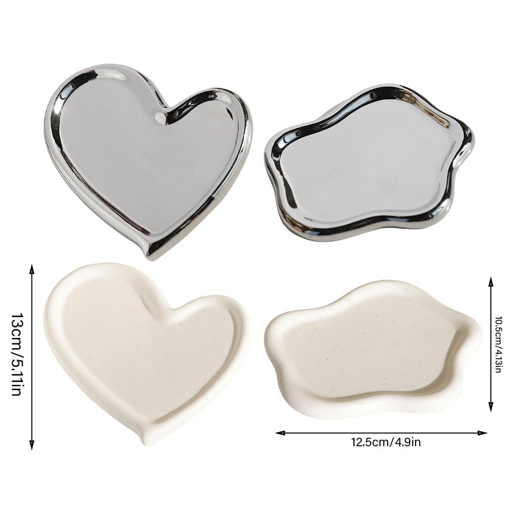 Fashionable Sturdy Ceramic Heart Shaped Jewelry Storage Tray Versatile Desk Organizers for Cosmetics and Accessories