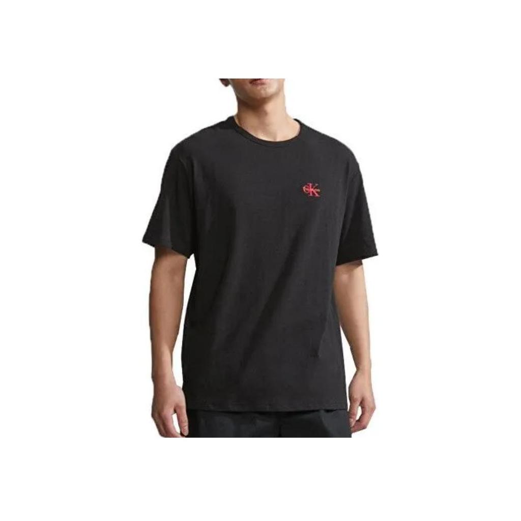 Calvin Klein Solid Color Round Neck Letter Print Fitted Short Sleeve T-Shirt Men tops Black NM2418E-UB1