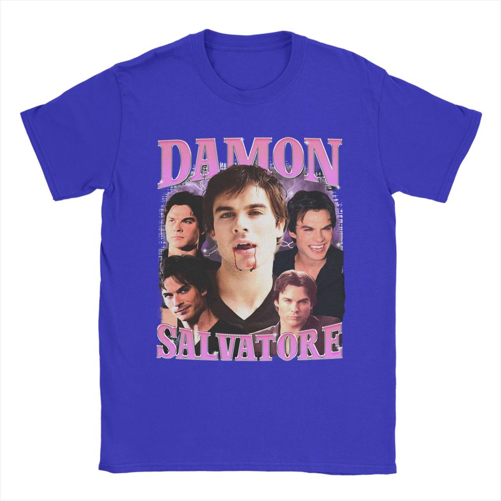 Damon Salvatore Ian Somerhalder TShirts for Unisex   Novelty Cotton Tees O Neck Short Sleeve T Shirts Graphic Printed Tops