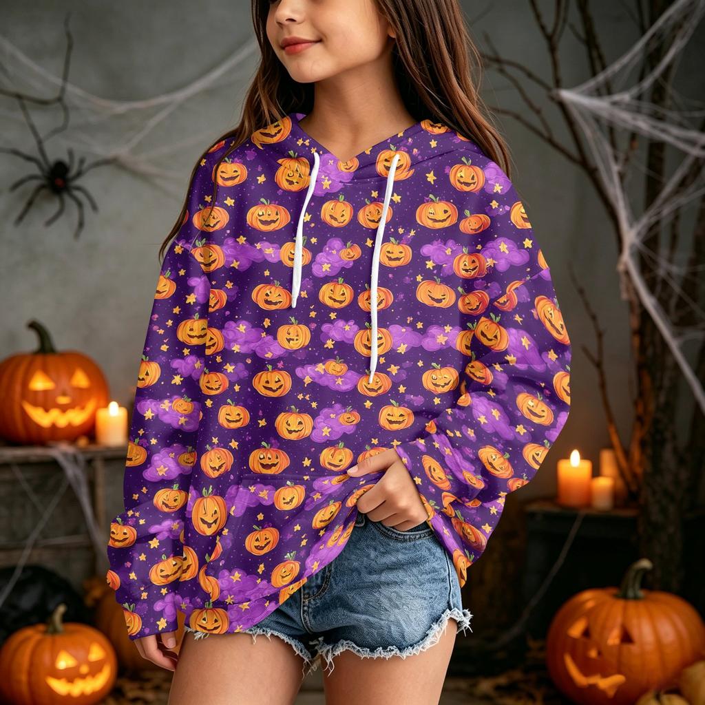 Kids Halloween Print Hoodie Pullover Sweatshirt for Boys Girls Casual Wear