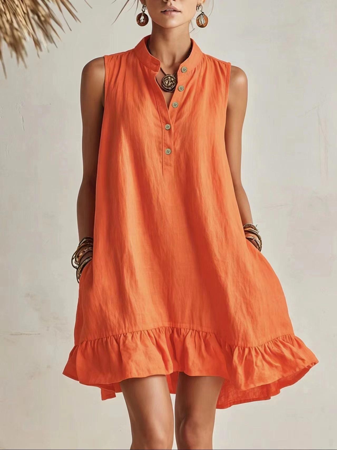 Spot summer European and American new cotton and linen loose fashion casual women s dress source S