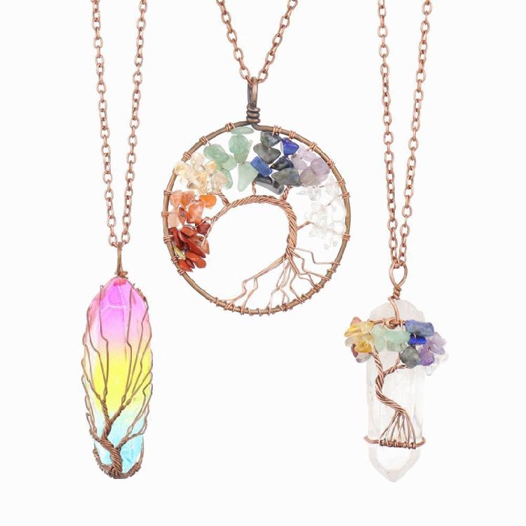 Crystal Pillar Necklace Natural Crushed Stone Curved  Three-piece 1