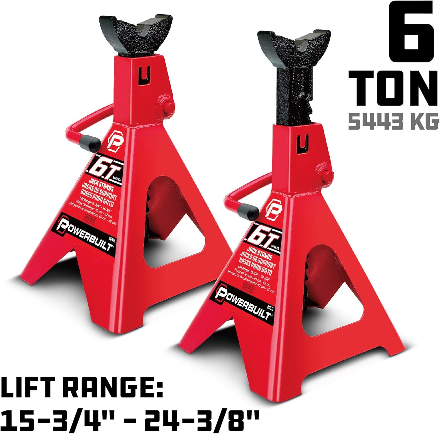 

6 Ton Ratchet Jack Stands, Wide Stance Stability, Vehicle Car Lifting Range 15-1/2 Inches to 23-1/2 Inches - Red 647511 6 Ton