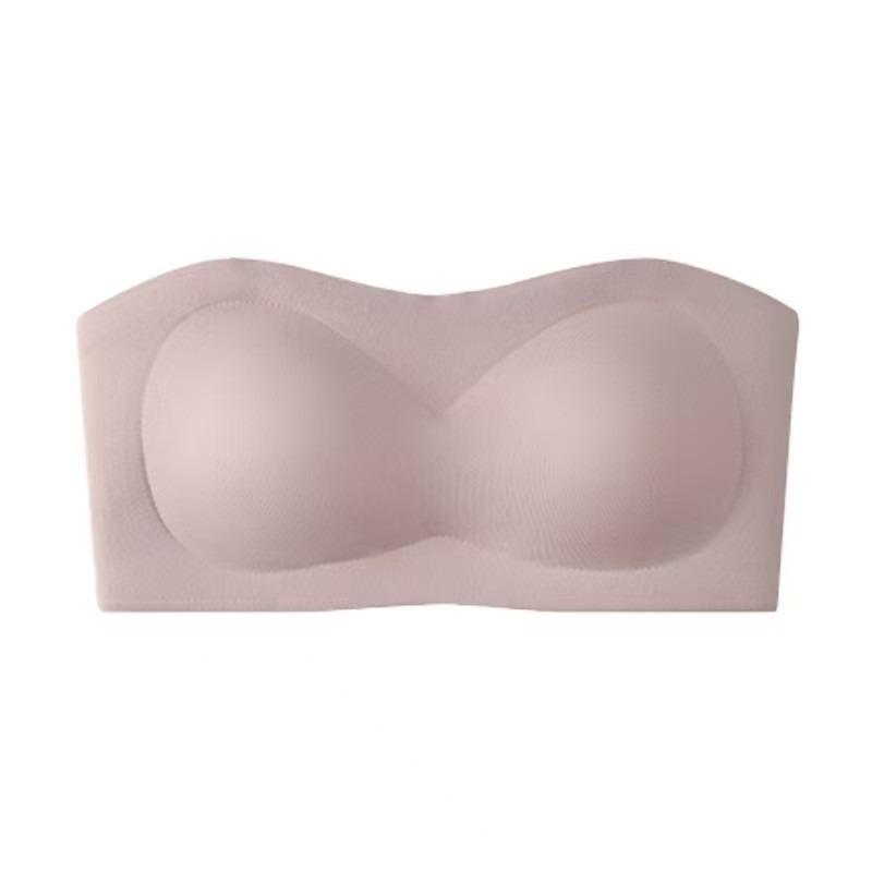 Women Strapless Non Slip Seamless Gathered Invisible Back Bra