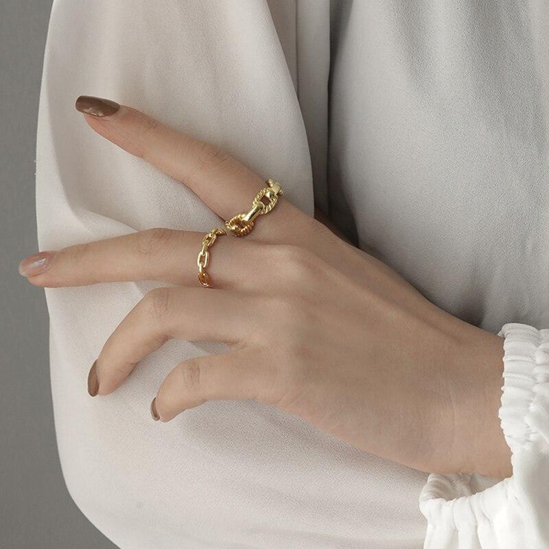 925 Sterling Silver Hollow Lock Chain Rings for Women Adjustable Opening Rings Jewelry New