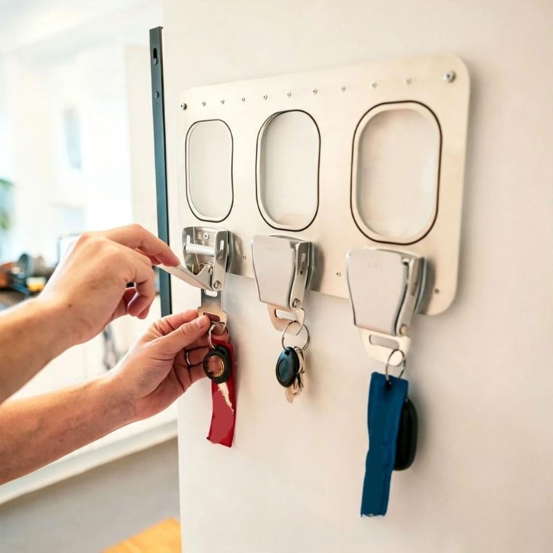 Key Rack for Wall with Metal Aviation Style Detail, Entryway Storage Holder for Hallway, Office, and Home Access