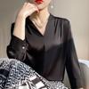 Silk Shirt for Women Spring and Summer Shirt V-neck Simple Nine Points Sleeve Temperament Versatile French Top