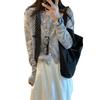 Small fresh floral knitted cardigan top women's autumn and winter new round neck design sense niche sweater jacket