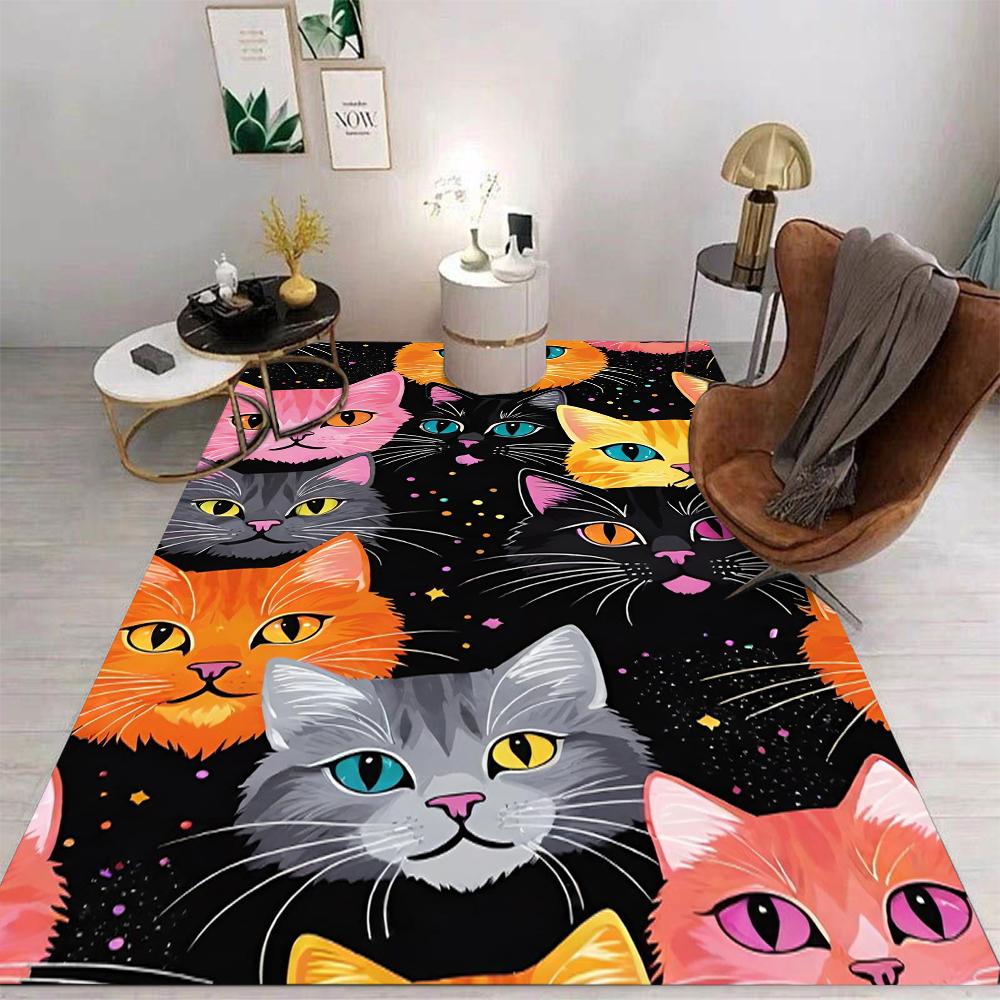 The Cat Is Watching You. Printed Carpet Cartoon High Cold Kitten Bed Anti Slip Pad Living Room Bedroom Carpet Home Decoration