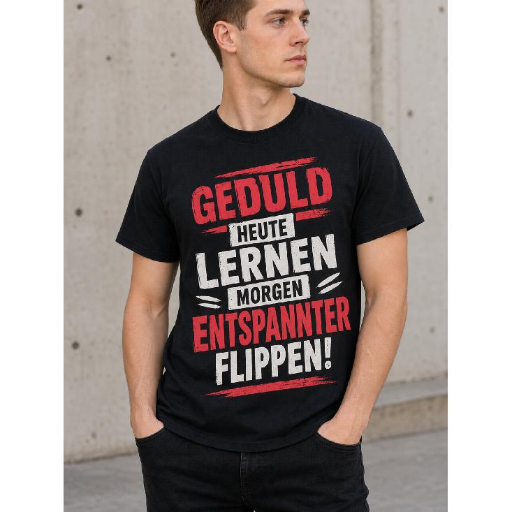 Men's Black Short Sleeve T-Shirt with German Graphic Print, Crew Neck, Relaxed Fit, Soft Cotton Feel, Casual Daily Wear for Urban Lifestyle