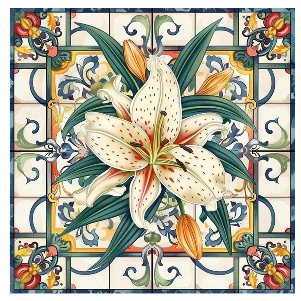 5D Diy Diamond Painting Colorful Mandala White Lily Flower Cross Stitch Full Square Round Picture Mosaic Rhinestones Embroidery