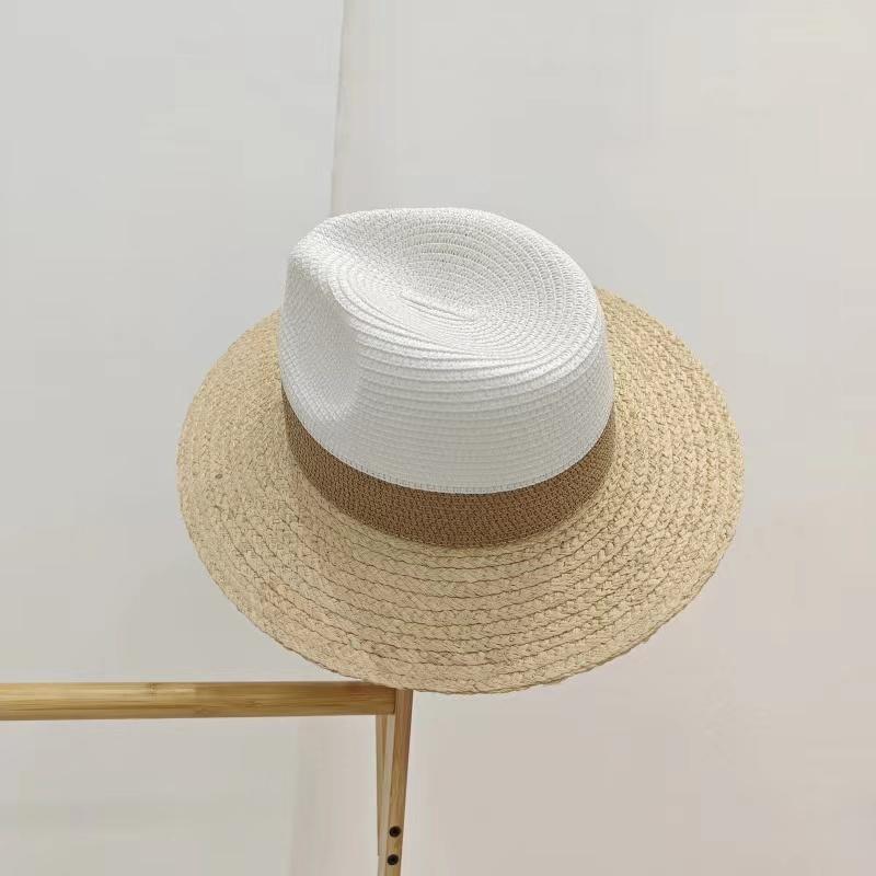 jazz straw hat for women simple ladies Sun hat Fedora Color-blocking summer hat unique beach hat French Panama hat men caps