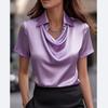 Women's Slim-Fit Short-Sleeve Blouse with Scoop Neck Collar - Solid Color Short-Sleeve Shirt Top, Spring/Summer Daily Commuting Outfits, Style