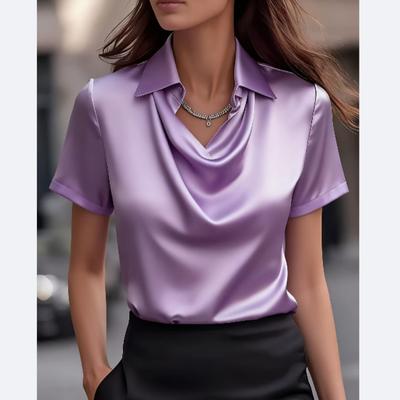 Blusa de Manga Corta Ajustada para Mujer con Cuello Redondo - Top Camisa de Manga Corta de Color Sólido, Atuendos Diarios de Primavera/Verano para Ir al Trabajo, Estilo