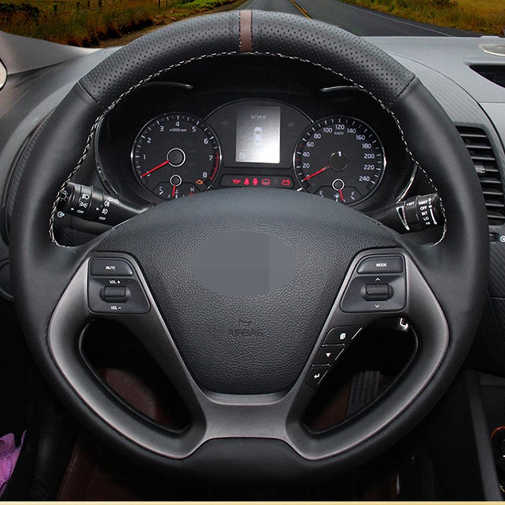 

Черный чехол на руль автомобиля из искусственной кожи для Kia K3 2013 K2 Rio 2015 2016 Ceed Cee d 2012-2017 Forte Koup Forte5 Black Thread
