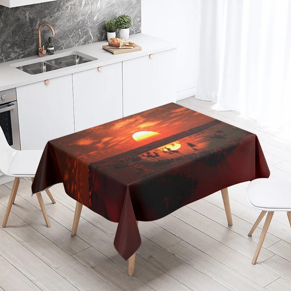 Sunset Evening Glow Scenery Table Cloth Wedding Party Restaurant Banquet Decor Stain Resistant Waterproof  Home