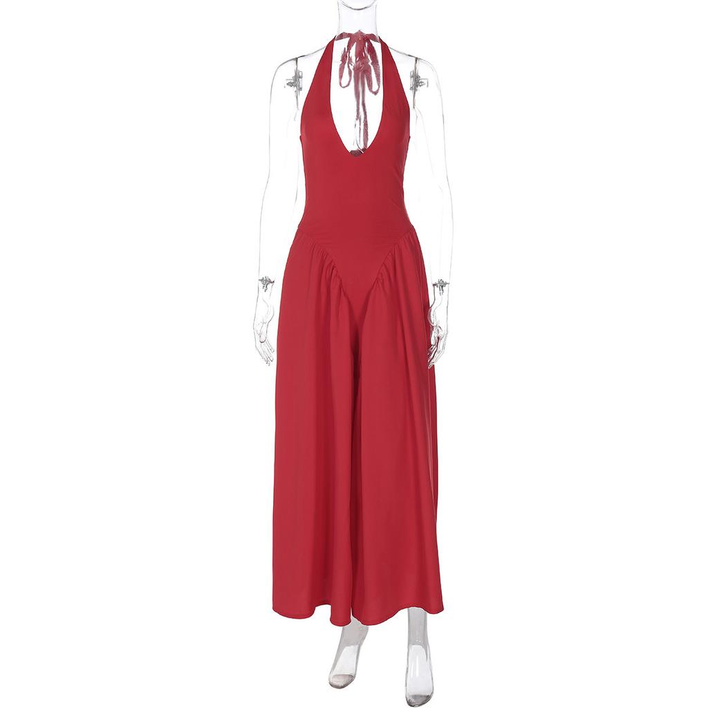 Hot-selling New Solid Color Sexy Deep V Hollow Neck Temperament Pendulum Skirt Edge Dress Women's Clothing