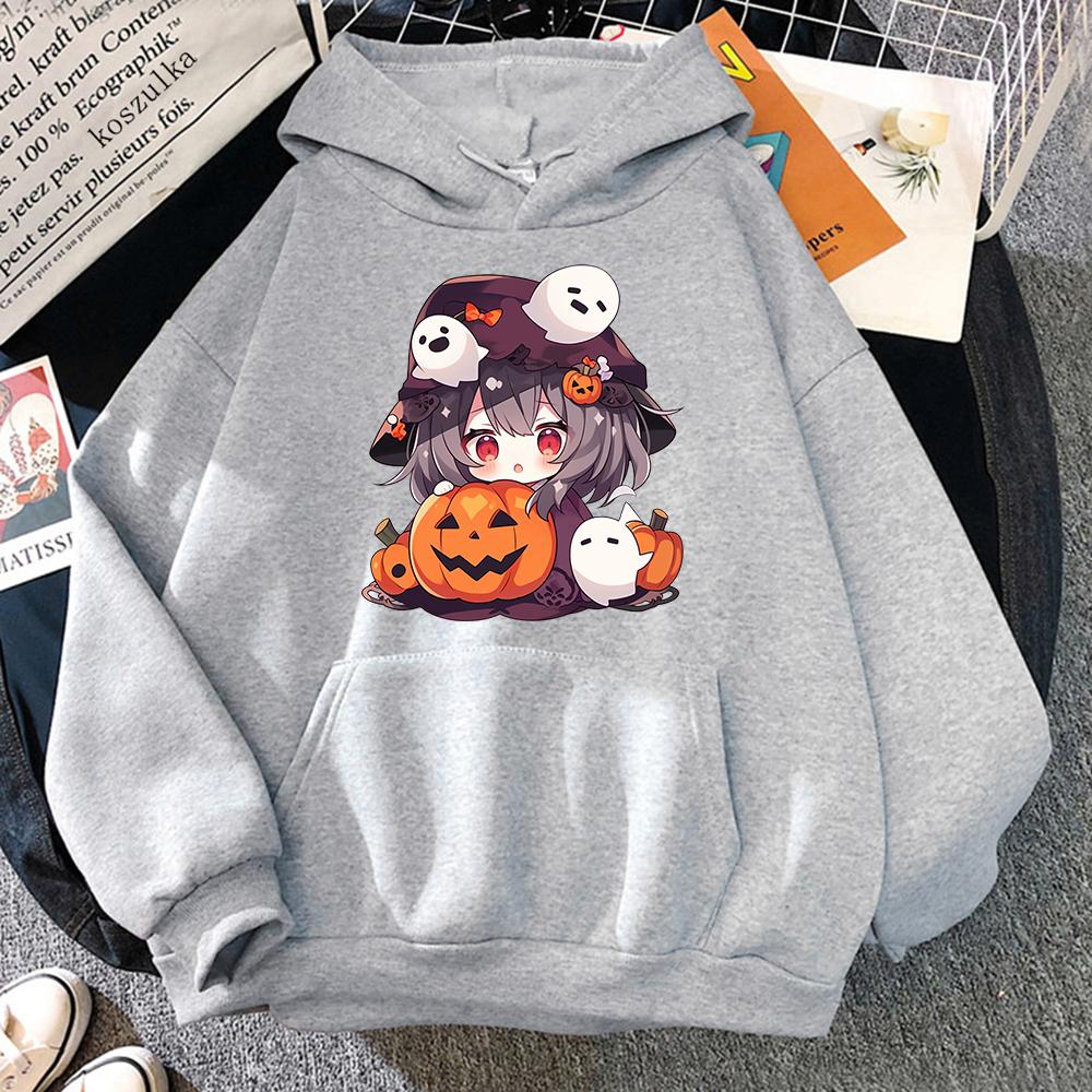 Halloween Pumpkins Genshin Impact Hu Tao Hoodie Women Cute Aesthetic Hoodies Unisex Autumn Winter Kawaii Pullovers Sweatshirts
