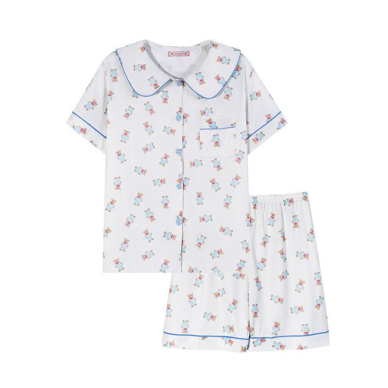 Summer Pajamas Women's Imitation Cotton Korean Cute Cartoon Sweet Student Short-sleeved Loungewear Suit