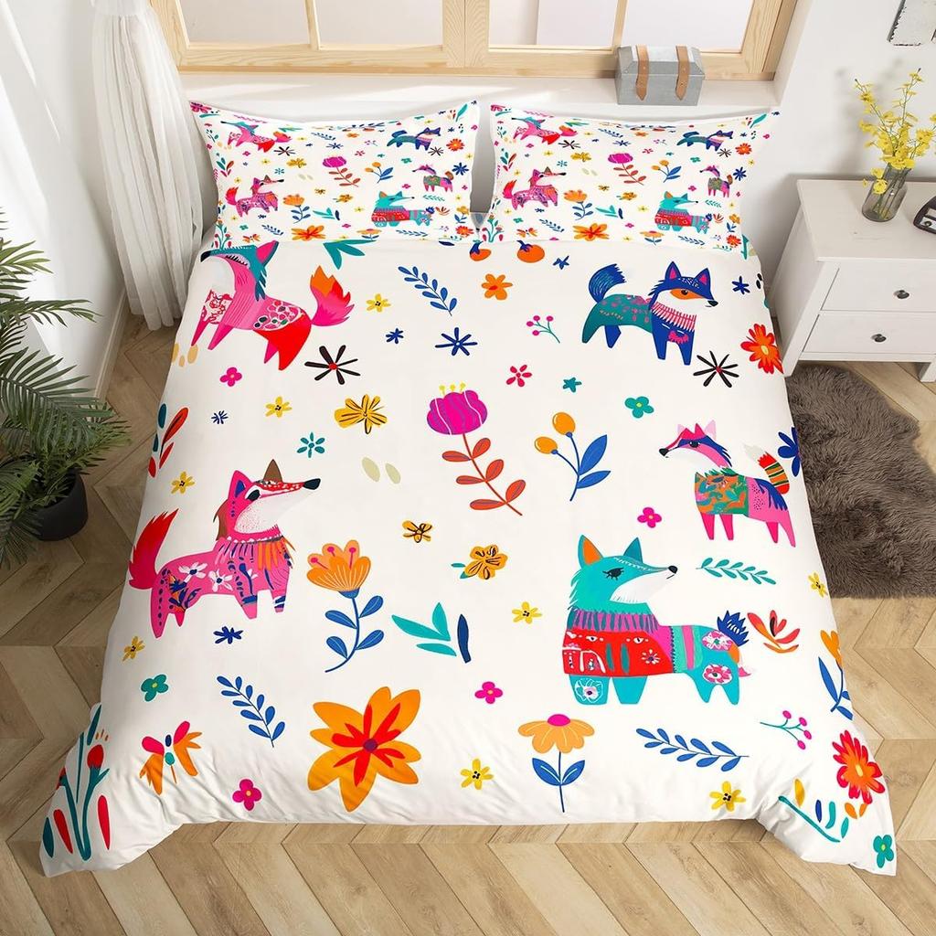 Lieblicher Igel Bettbezug Twin King Hippie Ausgefallen Blume Bettwäsche Set für Kinder Jungen Mädchen Lustiger Tribal Igel Bettdeckenbezug