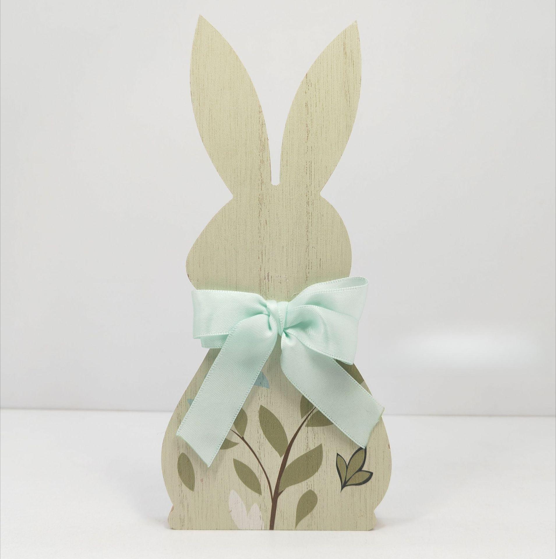 

Easter wooden craft rabbit tabletop display, creative Easter decorative rabbit display, solid wood decoration