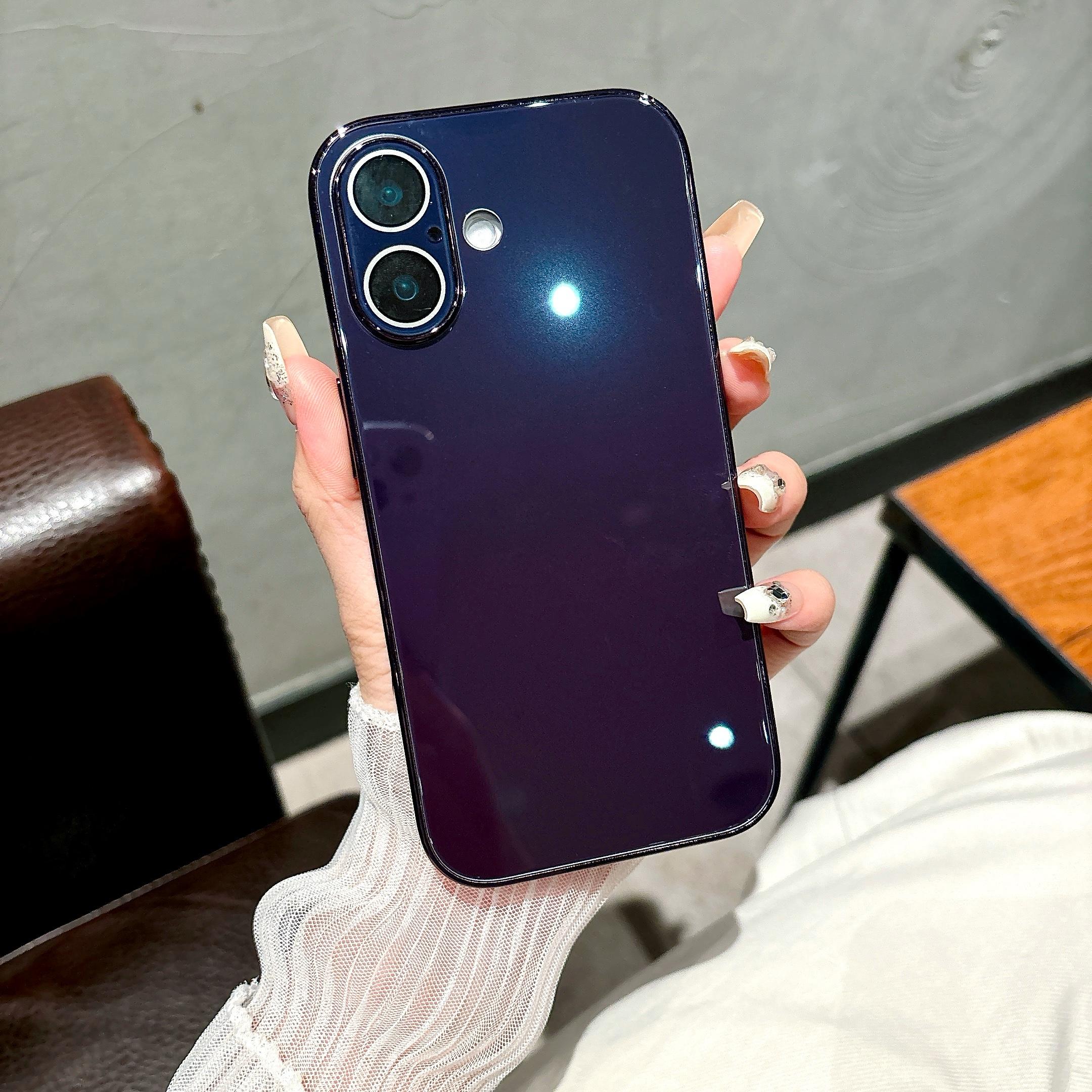 

Задня кришка із загартованим склом із захистом об’єктива для iPhone 16 15 14 13 12 11 Pro Max із глянцевою протиударною твердою кришкою For iPhone 12 Pro темно-фіолетовий колір