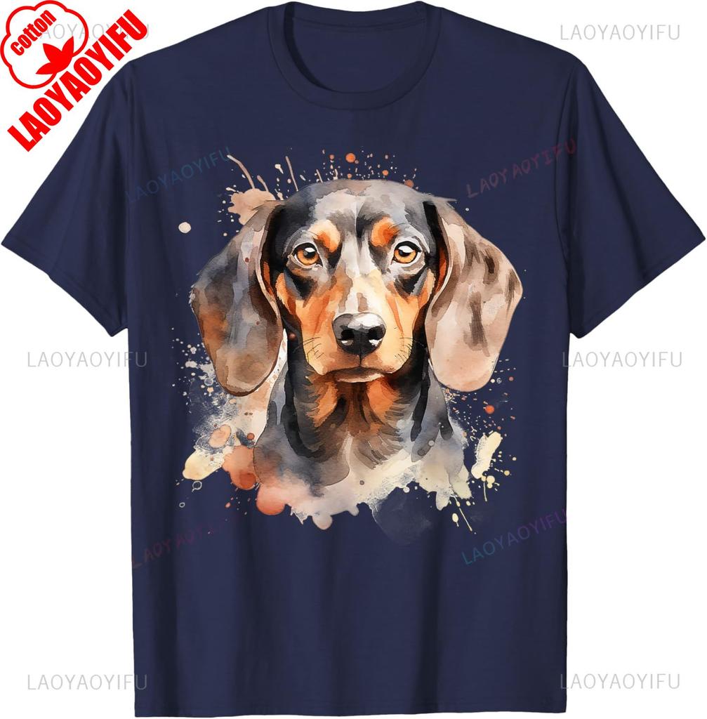 Watercolor Dachshund TShirt Unisex Unisex Summer Cotton Printed TShirt Casual Streetwear Clothes Classic Outdoors Breathable Tops