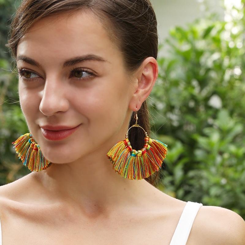 Niche design retro woven rainbow fringed earrings personalized versatile bohemian vacation long earrings