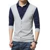 Maglia a maniche lunghe Patchwork Colorata da uomo Finto due pezzi Slim con colletto rovesciato Pullover per l'uso quotidiano